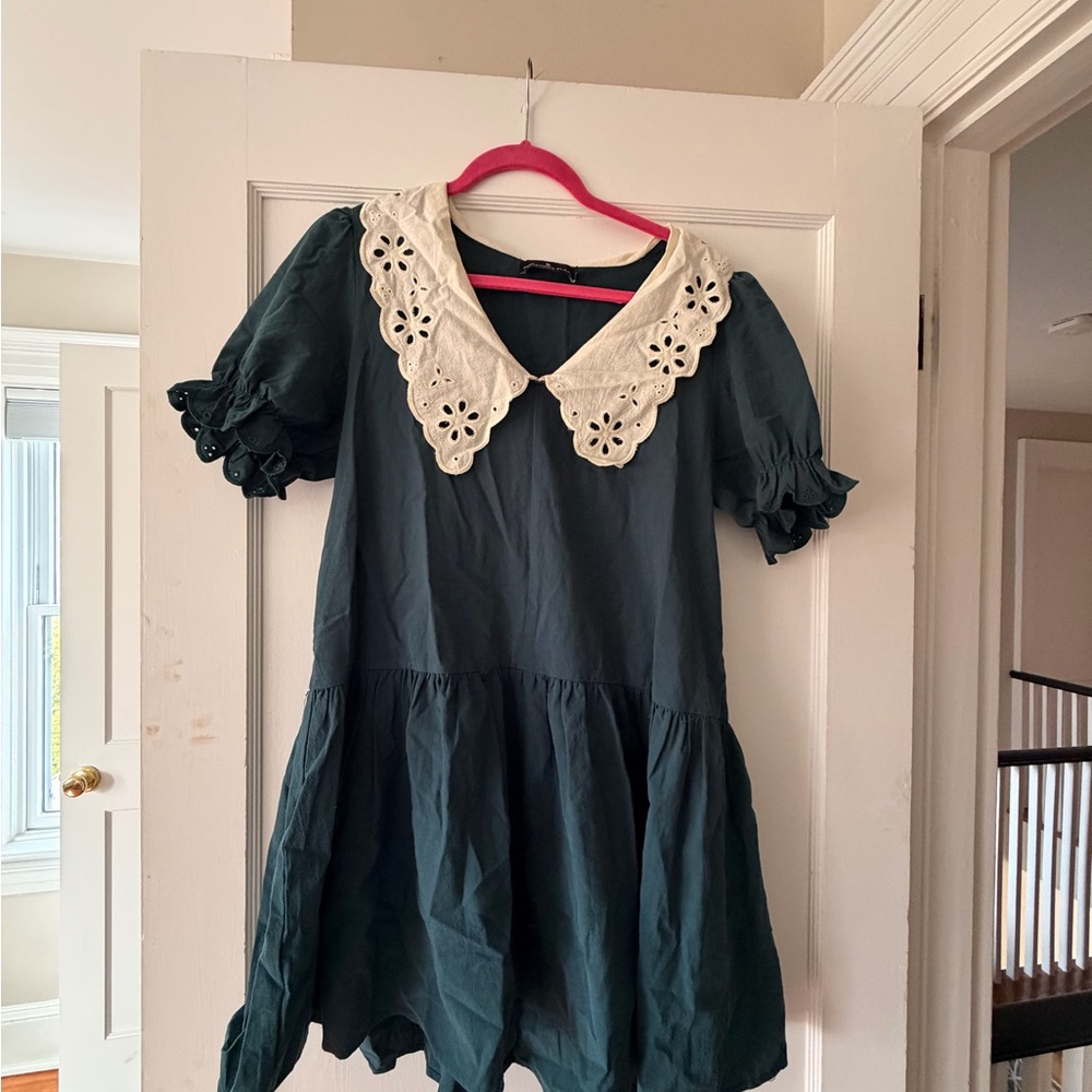 Pomander Place Teal Dress with Cream Lace